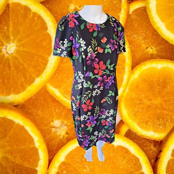 Calvin Klein Petite Floral Short Sleeve‎ Dress Size 14P - Picture 1 of 8